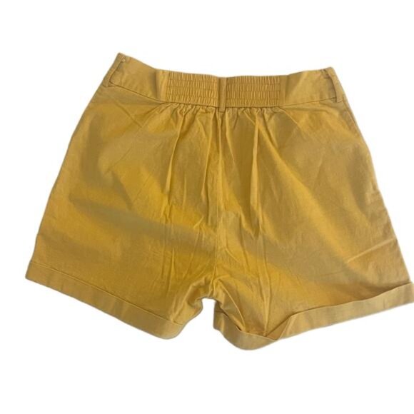 Belle Poque Women Mustard Yellow Linen Blend Pleated Cuffed Shorts Size Small - Picture 5 of 5